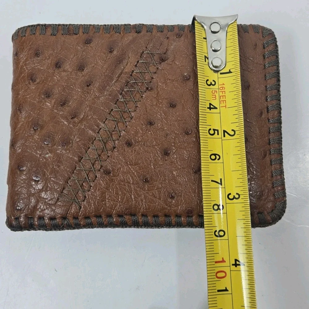 Genuine Full Quill Ostrich Wallet Cognac Brown Leather Bifold Western Mexico NEW